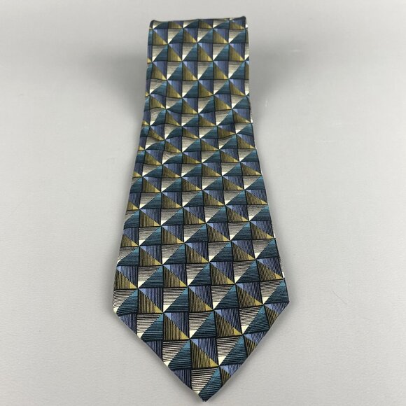 Jhane Barnes Geometric Silk Tie Blue & Gold Made in Japan - Picture 3 of 11